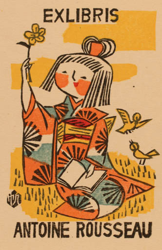 Exlibris by Senpan Maekawa from Japan for Antoine Rousseau - Woman Oriental 