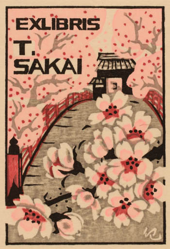 Exlibris by Kieko Tsurusawa from Japan for T Sakai - Flower Oriental 