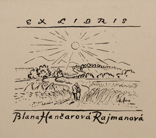 Exlibris by Alois Moravec from Czech Republic for Blana Hancarova Rajmanova - Scenery/Landscape Couple Romance 