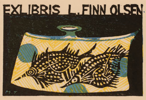 Exlibris by Motoi Yanagida from Japan for Finn L Olsen - Fish 