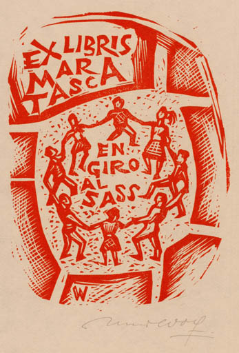 Exlibris by Remo Wolf from Italy for Mara Tasca - Dancing Group 