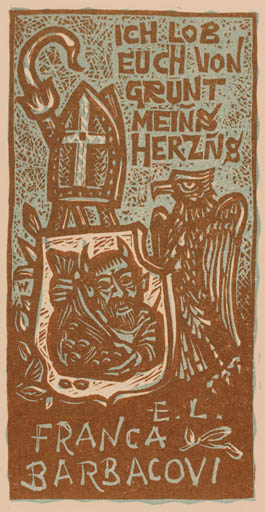 Exlibris by Remo Wolf from Italy for Franca Barbacovi - Devil Bird Religion 