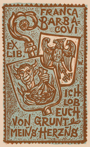 Exlibris by Remo Wolf from Italy for Franca Barbacovi - Devil Bird 