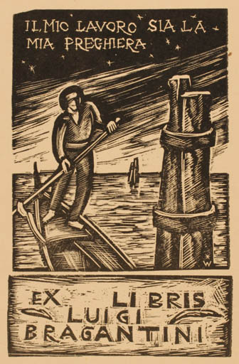 Exlibris by Remo Wolf from Italy for Luigi Bragantini - Maritime Ship/Boat 