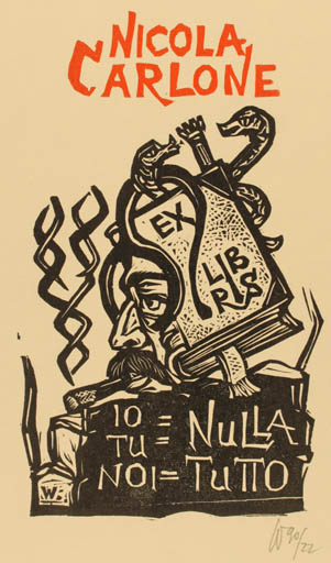 Exlibris by Remo Wolf from Italy for Nicola Carlone - 