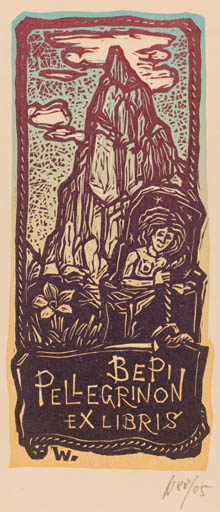 Exlibris by Remo Wolf from Italy for Bepi Pellegrinon - Mountain Woman 