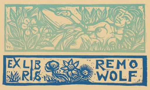 Exlibris by Remo Wolf from Italy for Remo Wolf - Flower Woman Nude 