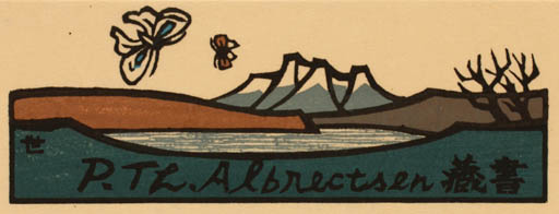 Exlibris by Yoshio Kanamori from Japan for Peter Therkel Albrechtsen - Scenery/Landscape Butterfly 