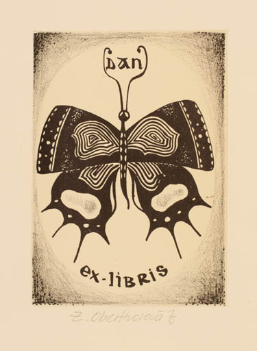 Exlibris by Zuzana Oberthorova from Czech Republic for ? Dan - Fauna Butterfly 