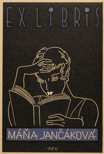 Exlibris by Rudolf Parizek from Czech Republic for Mana Jancakova - Book Woman 