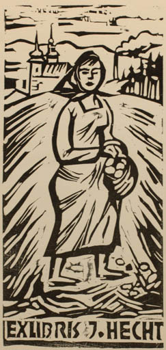 Exlibris by M. Pecinka from Czech Republic for Jaroslav Hecht - Church Woman Scenery/Landscape 