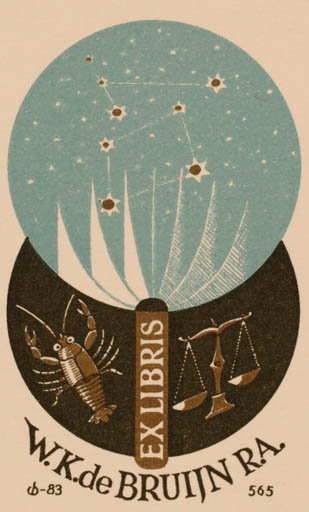 Exlibris by Christian Blæsbjerg from Denmark for W.K. De Bruijn - Cosmos 