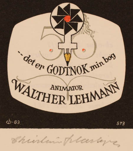 Exlibris by Christian Blæsbjerg from Denmark for Walter Lehmann - 