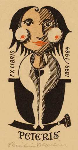 Exlibris by Christian Blæsbjerg from Denmark for Peteris Uptis - Woman 