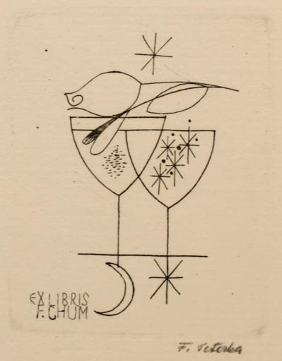 Exlibris by Frantisek Peterka from Czech Republic for F. Chum - Abstract Wine 