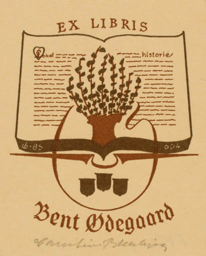 Exlibris by Christian Blæsbjerg from Denmark for Bent Ødegaard - Book Tree 