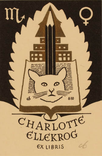 Exlibris by Christian Blæsbjerg from Denmark for Charlotte Ellekrog - Book Cat 
