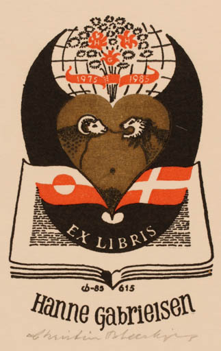 Exlibris by Christian Blæsbjerg from Denmark for Hanne Gabrielsen - Book Globe 