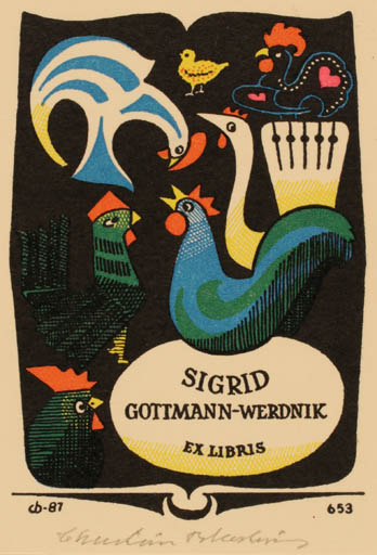 Exlibris by Christian Blæsbjerg from Denmark for Sigrid Gottmann Werdnik - Bird 