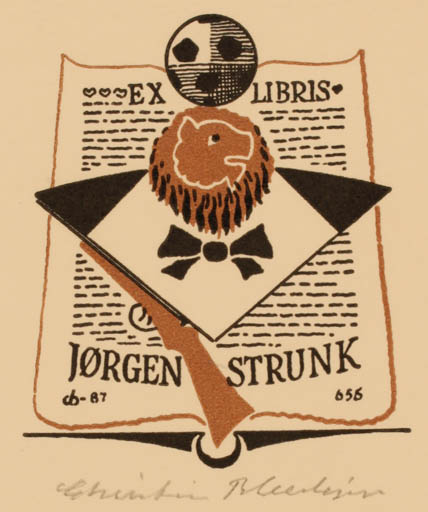 Exlibris by Christian Blæsbjerg from Denmark for Jørgen Strunk - 