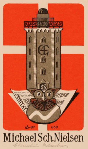 Exlibris by Christian Blæsbjerg from Denmark for Michael Sch. Nielsen - Architecture Owl 