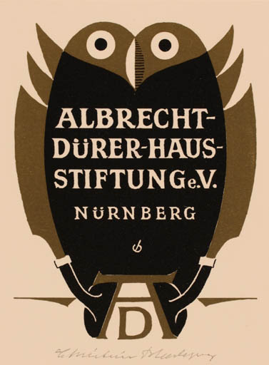 Exlibris by Christian Blæsbjerg from Denmark for Albrecht Dürer - Owl 