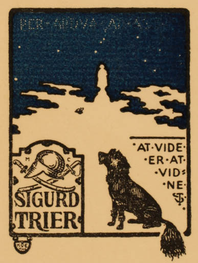 Exlibris by Knud V. Engelhardt from Denmark for Sigurd Trier - Dog 