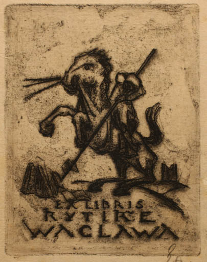 Exlibris by A. de Pian from Czech Republic for Rytike Waclawa - Book Horse Scenery/Landscape Knight Sct.G. and the Dragon 