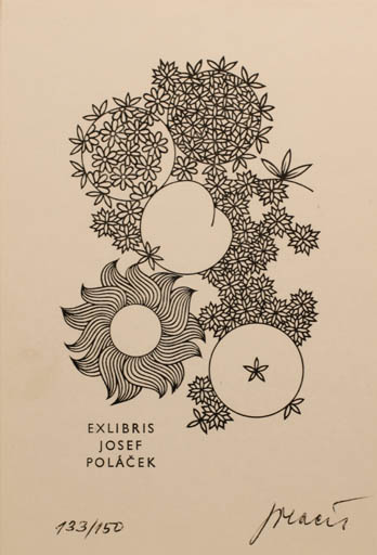 Exlibris by Josef Polacek from Czech Republic for Josef Polacek - Flower Flora Fruit 