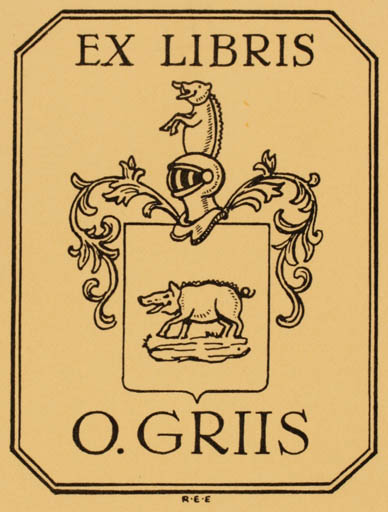 Exlibris by Ruthwen E Eriksen from Denmark for O Griis - Heraldry 