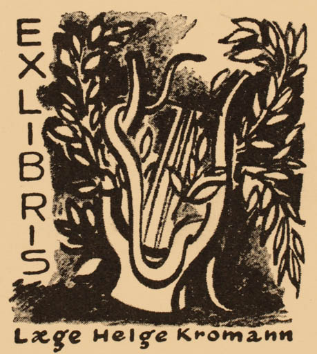 Exlibris by Leo Estvad from Denmark for Helge Kromann - Music 