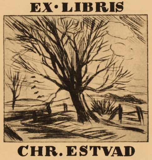 Exlibris by Leo Estvad from Denmark for Christian Estvad - Scenery/Landscape Tree 