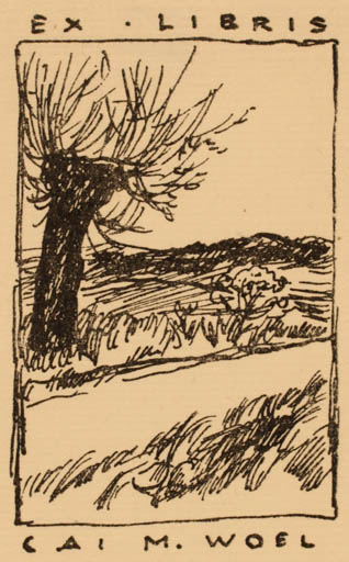 Exlibris by Leo Estvad from Denmark for Cai M. Woel - Scenery/Landscape Tree 