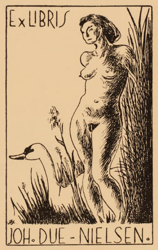 Exlibris by Ivan Feldvoss from Denmark for Johan Due Nielsen - Leda and the Swan 