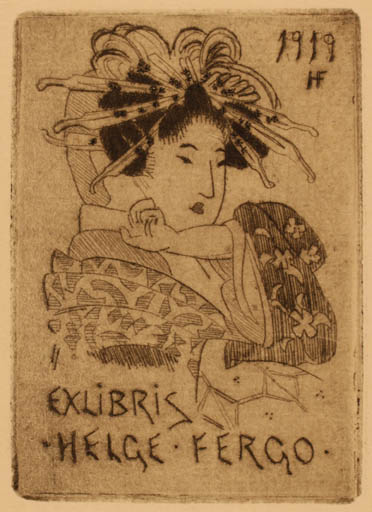 Exlibris by Helge Fergo from Denmark for Helge Fergo - Woman Oriental 