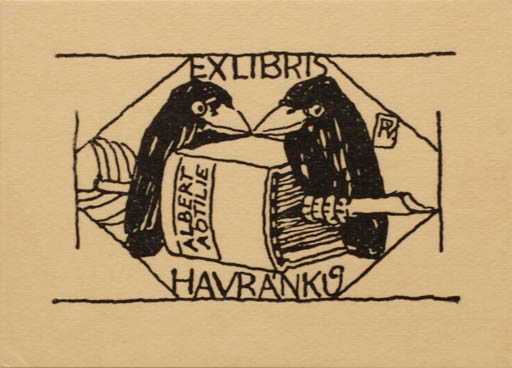 Exlibris by Vojtech Preissig from Czech Republic for ? Havankru - Book Fauna Bird 