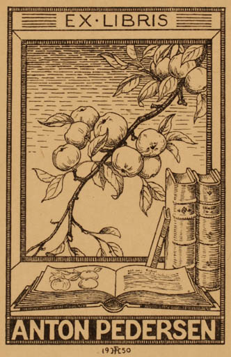 Exlibris by Hans Flygenring from Denmark for Anton Pedersen - Book Fruit 