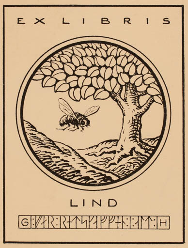 Exlibris by Hans Flygenring from Denmark for Gustav Lind - Insect Tree 