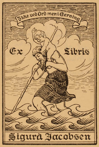 Exlibris by Hans Flygenring from Denmark for Sigurd Jacobsen - Mythology Religion 