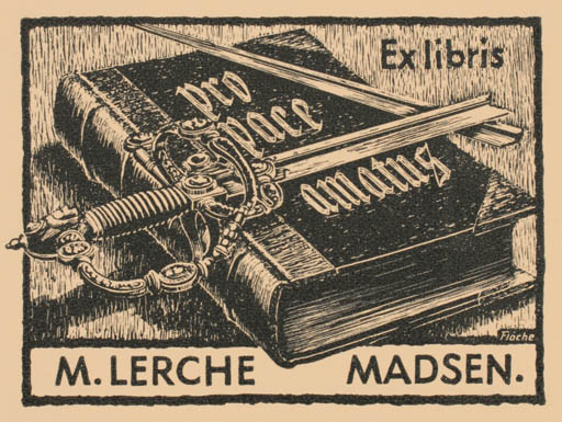 Exlibris by ? Fløche from Denmark for M. Lerche Madsen - Book Weapon 