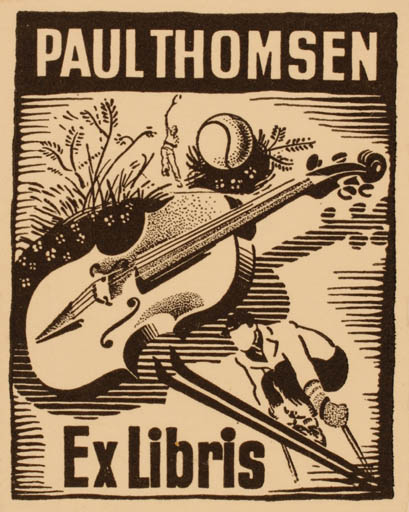 Exlibris by Ebbe Fog from Denmark for Poul Thomsen - Music Sport/game 