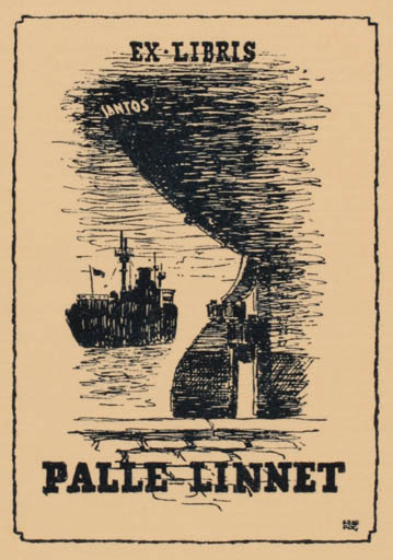 Exlibris by Ebbe Fog from Denmark for Palle Linnet - Ship/Boat 