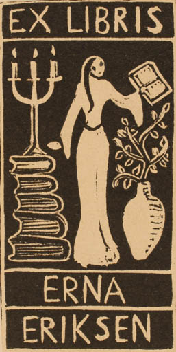 Exlibris by Åse Feilberg from Denmark for Erna Eriksen - Book Woman 