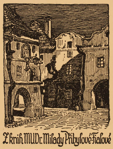 Exlibris by Oskar Fiala from Czech Republic for Pribylove Fialové - City 