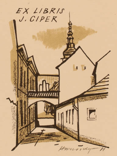 Exlibris by Stanislav  Hlinovsky from Czech Republic for J Ciper - City 