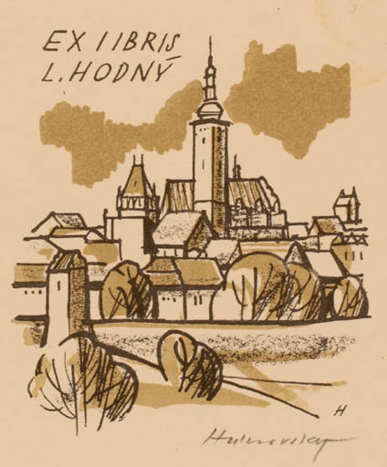 Exlibris by Stanislav  Hlinovsky from Czech Republic for Ladislav Hodny - City 