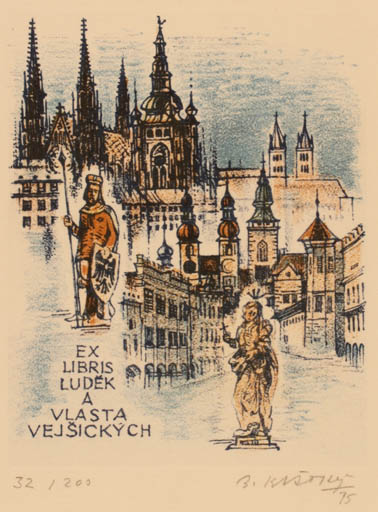 Exlibris by Bohumil Kvatky from Czech Republic for Vlasta Vejsickych - City 