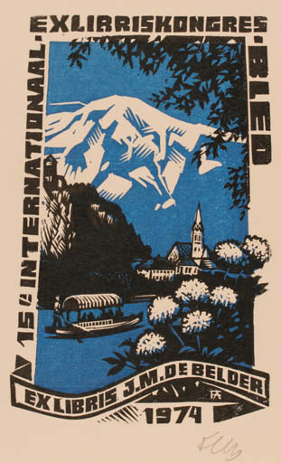 Exlibris by Antal Fery from Hungary for ? ? - Mountain Exlibris Congress Scenery/Landscape 
