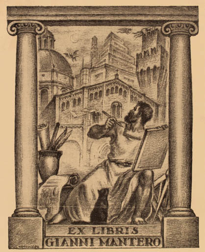 Exlibris by Enrico Vannuccini from Italy for Gianni Mantero - City Art Man 