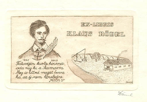 Exlibris by Victor Dàniel from Hungary for Klaus Rödel - Literature 